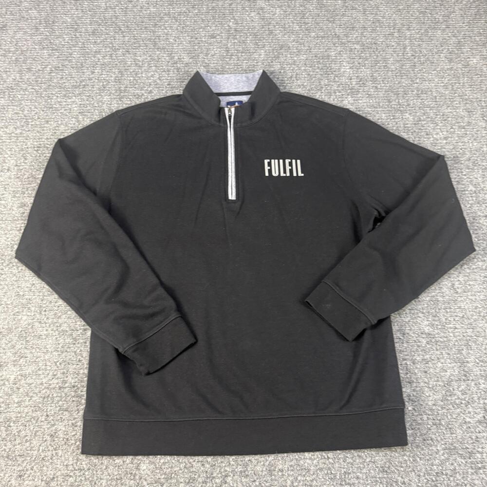 johnnie-O Sweater Mens Large Black Quarter Zip Pullover Fulfil Logo Lyocell Golf
